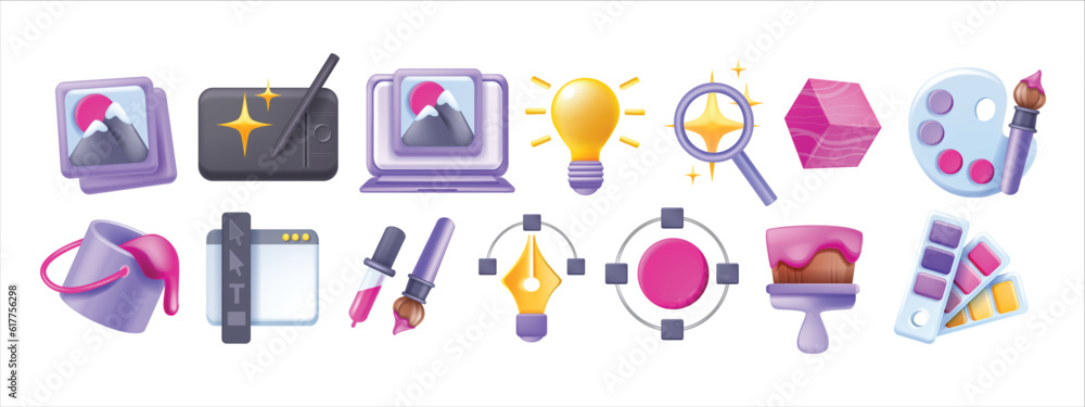 3D design creative icon set, vector utility logo pictogram kit, idea ...