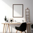 © Future Vision - Empty black frame with copy space in office on white wall, created using generative ai technology