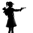 Silhouette of little girl with gun