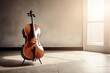 Brown cello displayed next to window in sunny room, created using generative ai technology