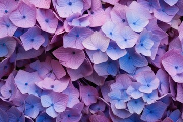 Wall Mural - full frame of blue and pink hydrangeas background, created using generative ai technology