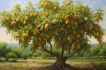 Wall Mural - mango tree with fruit in nature, created using generative ai technology