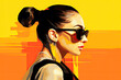 Colorful Pop Art: Woman with Ponytail and Sunglasses , vectorized pop-art inspired