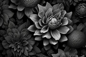 Wall Mural - full frame of black flowers background, created using generative ai technology