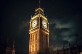 Fototapeta Big Ben - Big ben tower in london at night, created using generative ai technology
