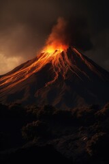 Wall Mural - active volcano erupting with smoke and lava at night, created using generative ai technology