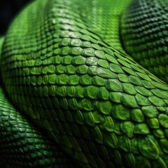 Wall Mural - close up of green shiny coils of snakeskin, created using generative ai technology