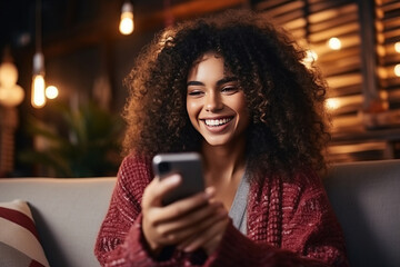 Beautiful young smiling ethnic woman with curly hair. Generative AI