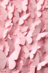 Wall Mural - full frame of pink butterflies on pink background, created using generative ai technology
