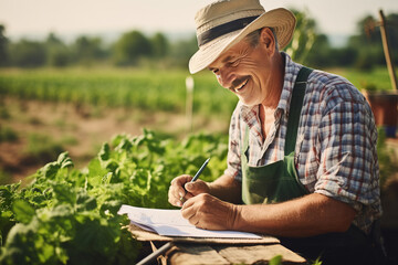 Wall Mural - Mature man working on field as farmer. Generative AI