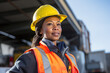 © wolfhound911 - Portrait of a proud, strong, and skilled female African American construction worker, radiating toughness and professional competence in her field. Generative AI
