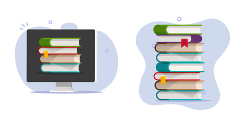 Virtual library ebook book stack online digital icon vector graphic illustration, electronic 3d paper internet encyclopedia as school education study concept on screen image clipart