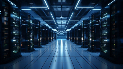 Data Center with Servers. Modern, High Quality Resolution, 4K, Simple, Creative Illustration.
