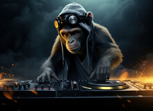 Abstract Monkey Gorilla DJ Make Music. Generative AI