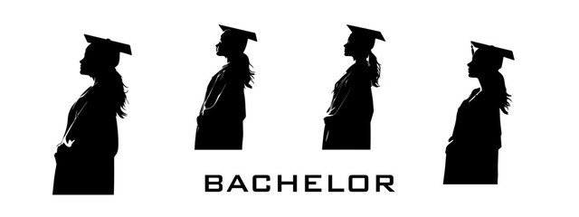 Set of silhoutte for bachelor and student graduate vector illustration, Silhoutte academic graduation