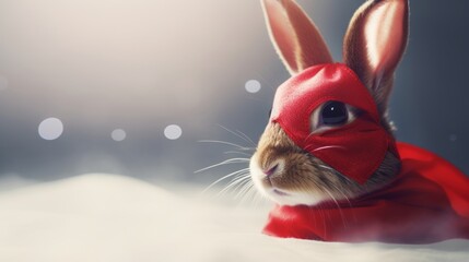 Wall Mural - Cloaked Crusader: Rabbit in a Hero's Ensemble Fights for Peace and Carrot Equality