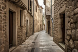 Fototapeta  - Whispers of History: Exploring the Enchanting Beauty of a Medieval Narrow Street, ai generative