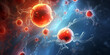 © Mustafa - sperm and egg cell, ovum. Sperm approaching egg cell. Native and natural fertilization. Conception the beginning of a new life. Ovum with red core under the microscope, movement sperm, generative Ai