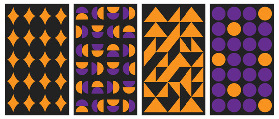 Wall Mural - Vector set of abstract geometric backgrounds. Brutalist vertical poster. Minimal monochrome swiss design aesthetic. Bauhaus vector poster