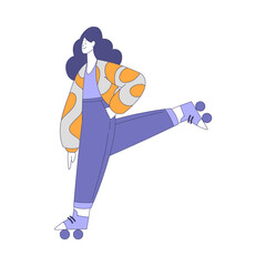 Sticker - Young Woman Roller Skating in the Park Vector Illustration