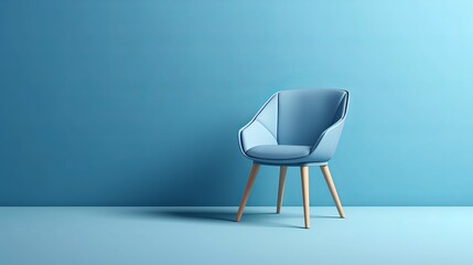 Blue color chair, product image for web page, Scandinavian design, clean soft chair and comfortable with copy space, Generatiev Ai