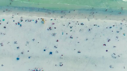 Wall Mural - High angle view of crowded Siesta Key beach in Sarasota, USA. Many people enjoing vacations time swimming in ocean water and relaxing on warm Florida sun