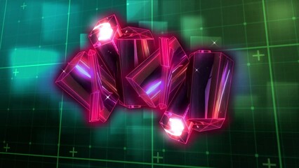 Wall Mural - animation of 3d bars over grid pattern over looping squares in background