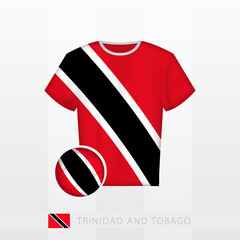 Football uniform of national team of Trinidad and Tobago with football ball with flag of Trinidad and Tobago. Soccer jersey and soccerball with flag.