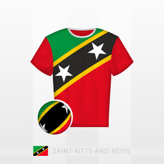 Football uniform of national team of Saint Kitts and Nevis with football ball with flag of Saint Kitts and Nevis. Soccer jersey and soccerball with flag.