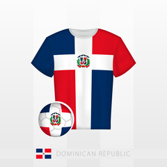 Football uniform of national team of Dominican Republic with football ball with flag of Dominican Republic. Soccer jersey and soccerball with flag.