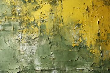 Wall Mural - Yellow-green vintage textured concrete wall with rough brush strokes