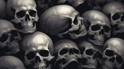 Sticker - a pile of human skulls and bones