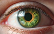 Human green eye in close up macro view. Generative AI.