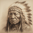 vintage style pencil sketch portrait of a Native American chief