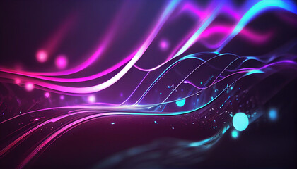 Abstract futuristic background with pink blue glowing neon moving high speed wave lines and bokeh lights Ai generated image