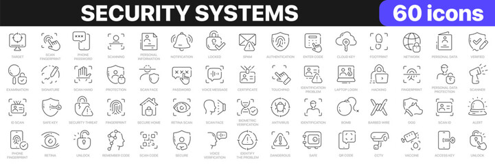 Aufkleber - Security systems line icons collection. Authentication, network, scan, identification icons. UI icon set. Thin outline icons pack. Vector illustration EPS10