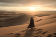 © ADDICTIVE STOCK - Generative AI illustration of ranger in long cloak standing in sandy dunes of desert