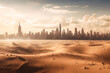 © ADDICTIVE STOCK - Generative AI illustration of deserted megapolis with sandy dunes after apocalyptic disaster
