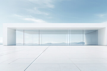 Wall Mural - white minimal architecture building background empty wide space for mock up, concrete floor car park