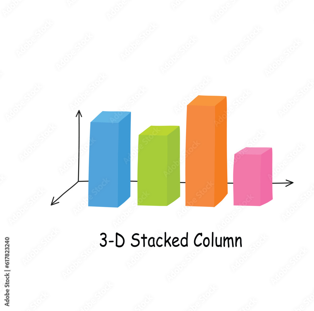 Column chart vector in 3d style. Column graph flat vector isolated on white background. Data analysis, financial report, business analytics illustration. Infographic. Statistics graph. 3d column chart
