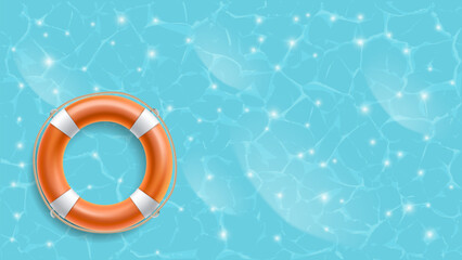 Poster - lifebuoy floats on the surface of a pool of clear water. Summer vacation at sea. Vector illustration