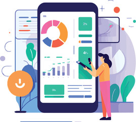 Woman Holding Smartphone Mobile Device Digital Business Flat Illustration