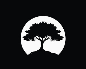 Black and white tree on the Yin Yang symbol