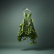 Fashion Dress Made with Leaves. Generative AI.