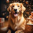 © AZ Woodring - Weihnachtshund, Golden Retriever mit Weihnachtsgeschenken, santa's hat, Christmas dog
