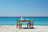 Fototapeta Do akwarium - Chair and table dinning on the beach and sea with blue sky photography