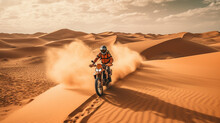 Rider On A Ktm Bike In The Desert. Generative AI