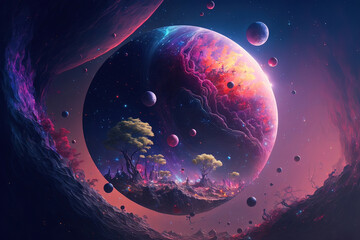 Wall Mural -  Universe filled with planets Generative AI