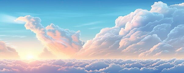 Blue sky colored with sunrise light and pink pastel color, panorama background. Generative Ai.