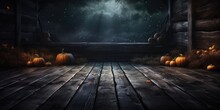 Spooky Halloween Background With Empty Wooden Planks, Dark Horror Background. Celebration Theme, Copyspace For Text. Ideal For Product Placement, Generative Ai